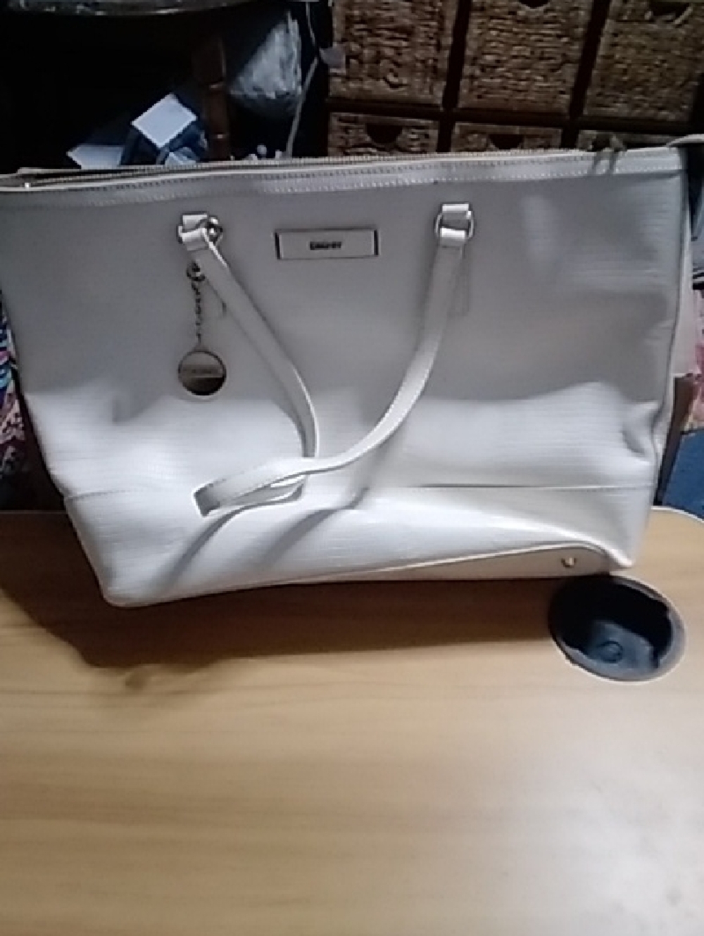 DKNY Cream Tote Bag with Round Charm